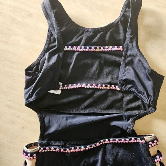 Weissman NWOT child medium semi custom dance costume black w pink rhinestones - Picture 5 of 11